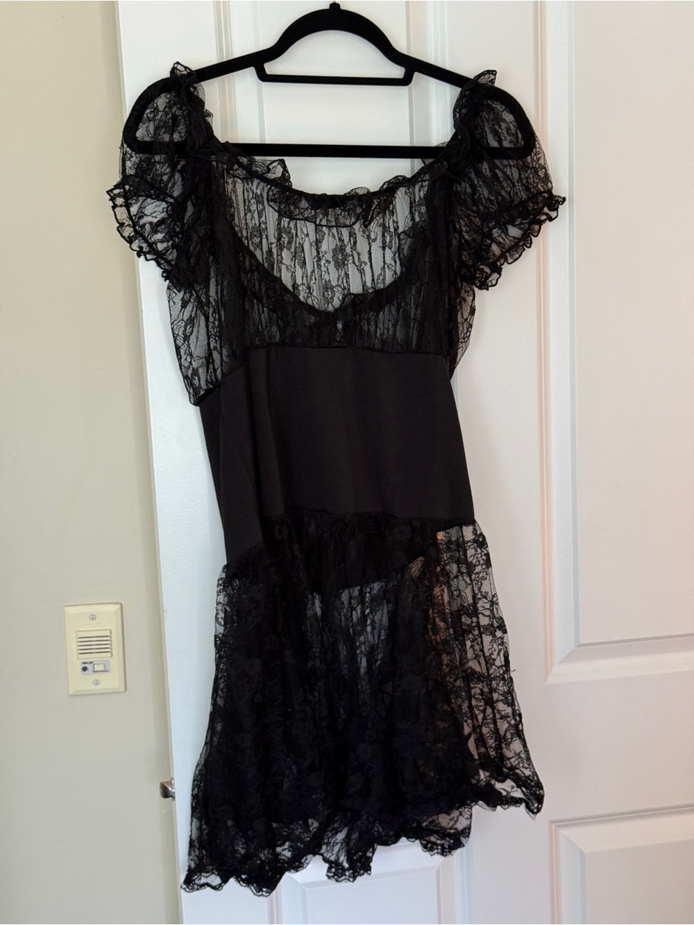 Coquette Sheer Black Lace Women's Babydoll Nightdress with Corset Waist Size XL - Picture 3 of 4